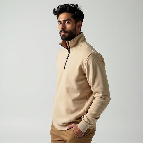 Beige Zipper Sweatshirt